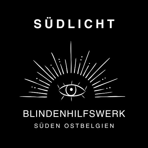 Logo des Blindenhilfswerks Südlicht – ein stilisiertes Auge mit strahlenförmigem Licht darüber und der Schriftzug „Südlicht Blindenhilfswerk Süden Ostbelgien“.